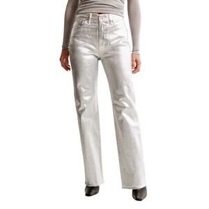 Abercrombie & Fitch 90s High Rise Relaxed Jean Straight Leg Silver Size 33 / 16
